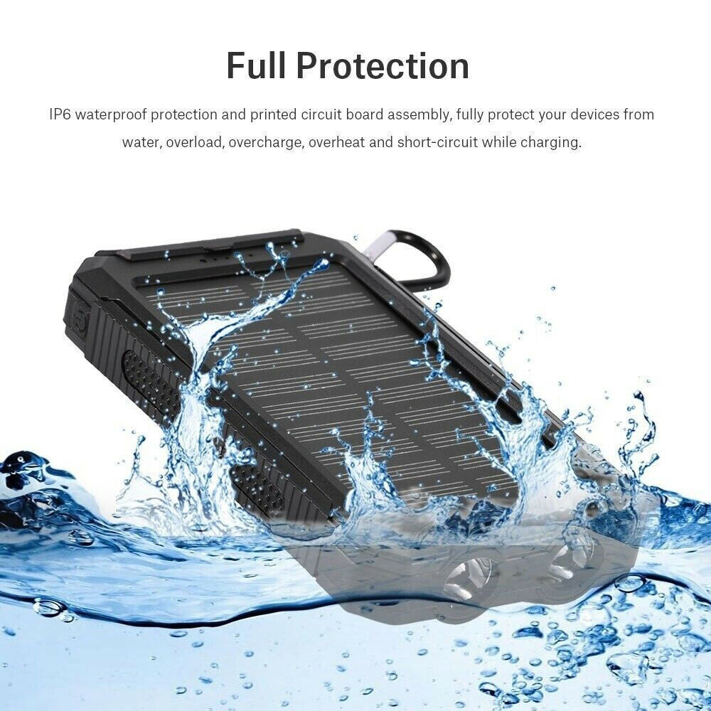 New Solar Power Bank Waterproof 2 USB LED Battery Charger For Mobile Phone