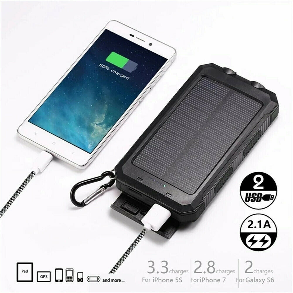 New Solar Power Bank Waterproof 2 USB LED Battery Charger For Mobile Phone