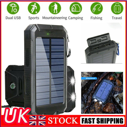 New Solar Power Bank Waterproof 2 USB LED Battery Charger For Mobile Phone