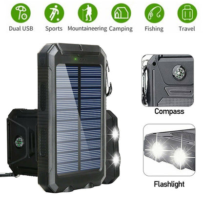 New Solar Power Bank Waterproof 2 USB LED Battery Charger For Mobile Phone